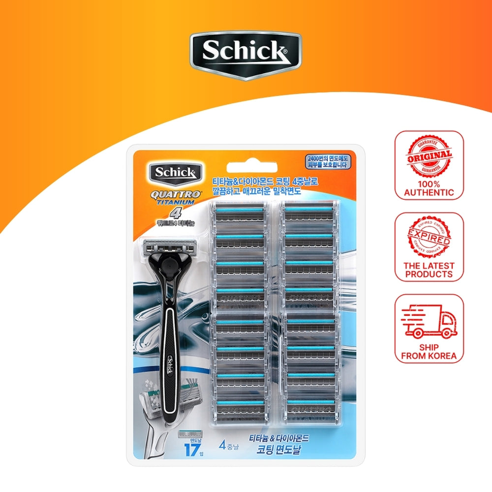 Schick Quattro Titanium Razor with 16+1 Refill Blades / Men's Shaving Set
