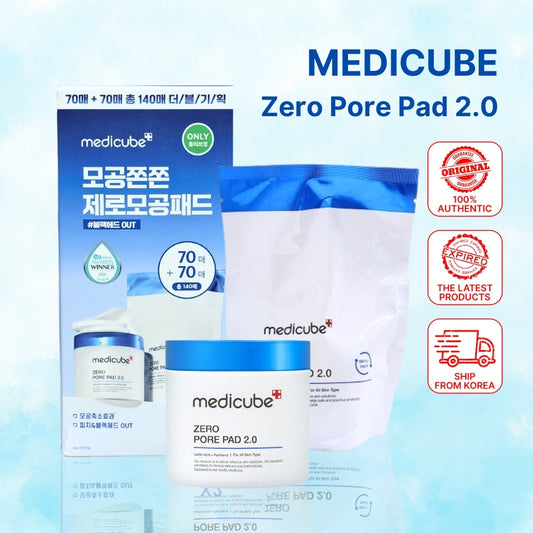 MEDICUBE Zero Pore Pad 2.0 Double Editions [Exclusive] - Pore Minimizing Skincare Set - 70 Pads + Refill