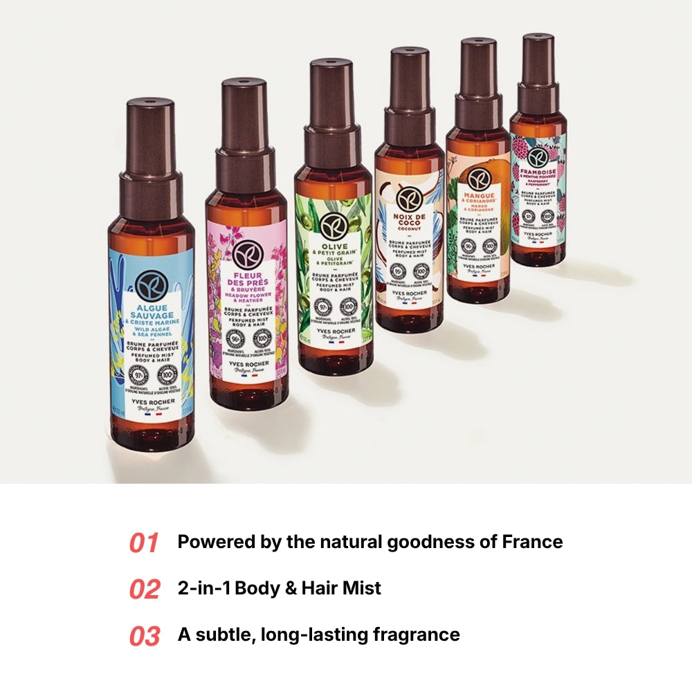 Yves Rocher Mango Coriander Hair Mist 100ml | Fragrant Hair Care Spray
