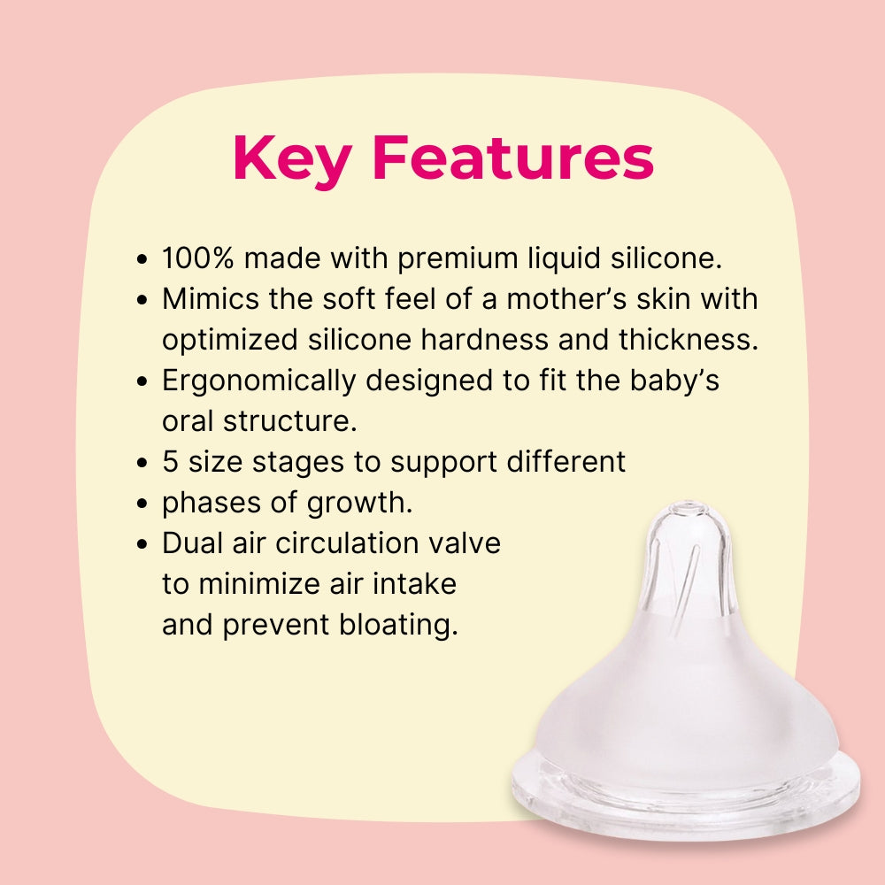 SPECTRA Natural Silicone Teat | 5 Sizes Available | Anti-Colic Nipples for Breastfeeding Babies (2 Teats)