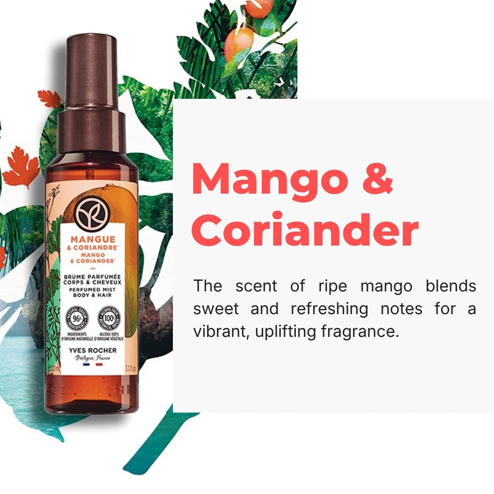 Yves Rocher Mango Coriander Hair Mist 100ml | Fragrant Hair Care Spray